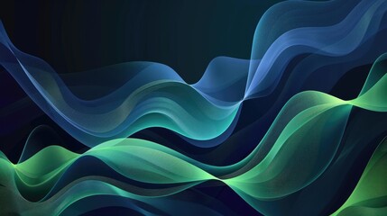 Poster - Abstract dark background with green and blue wavy lines. Background image of green and blue digital wave with dark blue background. Digital art for futuristic and modern design. Curve line. AIG51.