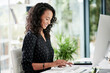 © peopleimages.com - Office, woman and accountant with computer for research, financial report and typing for business email. Happy, female person and auditor with digital for online bookkeeping, tax statement or payroll