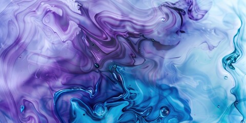 Fototapete - Liquid texture in blue and purple with reflections. Close up abstract photograph. Abstract artwork of blue and purple watercolor mixing together. Macro shot of vibrant color mixing together. AIG51.
