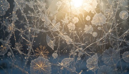 Aufkleber - Winter's Icy Embrace, Glistening Patterns Of Frost Create A Natural, Unique Design. Sunlight Catches The Ice Crystals, A Beautiful Macro View. Frozen Wonder.