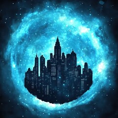 Wall Mural - floating metropolis encircled by a luminous celestial sphere.