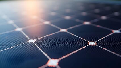 Macro shot of solar cell structure showing intricate grid lines and texture