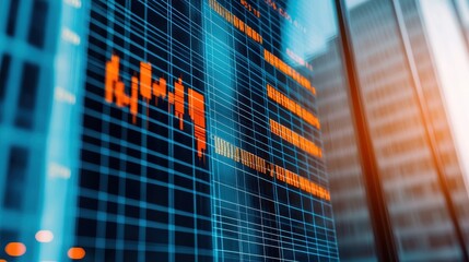 Poster - Abstract data visualization with stock market trends, financial analysis, and urban architecture background
