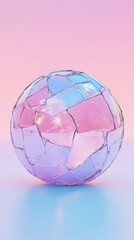 Poster - A fractured sphere of iridescent glass, sitting on a pastel backdrop.