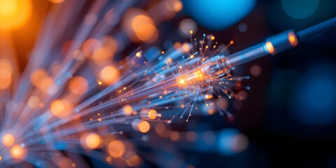 Aufkleber - Fiber Optic Technology Close-up Showing Illuminated Tips, Glowing Light Emanating From Each Strand. Data Transmission, Connectivity Concepts, A Modern Technological Advancement.