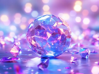 Poster - Vibrant, iridescent sphere encircled by shattered fragments.