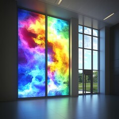 Poster - Colorful, abstract stained glass effect artwork in a modern interior.