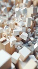 Poster - A chaotic composition of light-toned wooden blocks.