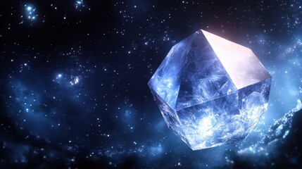 Wall Mural - a luminous, crystalline octahedron floats amidst a cosmic nebula.