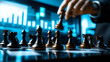 © AI Background  - Strategic chess move analysis business meeting room digital presentation corporate environment close-up focus thought leadership