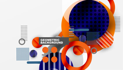 Leinwandbilder - Abstract geometric shapes overlap. Orange, navy, white colors create modern design. Minimalist composition, clean aesthetic.