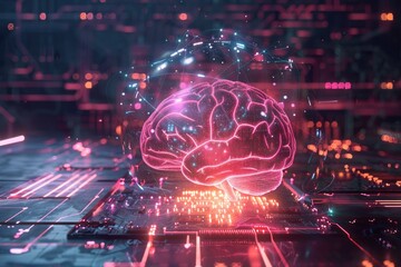 Fototapete - Artificial Intelligence: Brain Circuitry and Digital Consciousness
