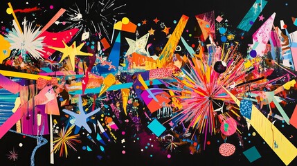 Poster - Abstract Vibrant Colorful Explosion of Geometric Shapes Modern Digital Art Print Energetic Burst of Color Dynamic Composition Creative Design Bold Graphic Artwork Vivid Hues       