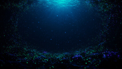 Poster - Underwater Abstract Deep Blue Sea with Sparkling Light Particles
