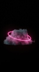 Poster - Pink Neon Ring Encircling a Cloud in the Dark Night Sky  Aesthetic Digital Art
