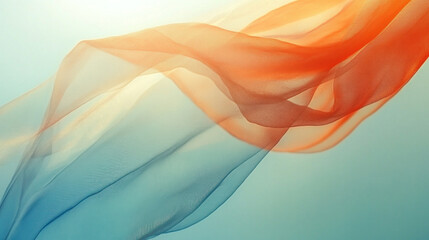 Poster - A long piece of fabric with blue and orange stripes is displayed. The blue and orange stripes are in the middle of the fabric, creating a visually striking contrast. The fabric appears to be flowing