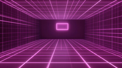 Poster - A room with pink walls and a neon light in the middle. The room is empty and has a futuristic feel to it