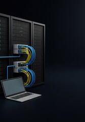 Poster - Advanced Data Center Network Infrastructure: High-Performance Server Rack with Laptop Connection
