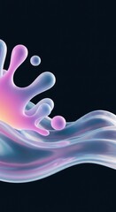 Poster - Abstract Liquid Wave Splash: Iridescent Pink and Blue Fluid Dynamics in Motion