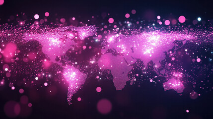 Poster - A globe of pink lights is shown in the image. The globe is surrounded by a dark background, and the pink lights are scattered all over the globe. The image has a dreamy and ethereal quality