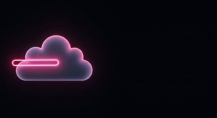 Poster - Neon Cloud Icon Digital Art:  Pink Glowing Cloud with a Loading Bar on Black Background