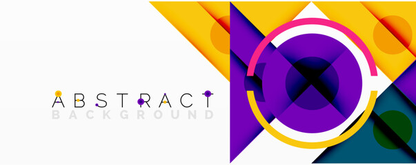 Aufkleber - Bright abstract composition. Geometric shapes overlap, creating dynamic visual effect. Yellow, purple, blue hues dominate design.