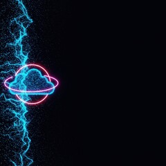 Poster - Abstract Cloud Computing Global Network Digital Data Visualization Neon Lights Sparkle Effect