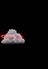 Poster - Red Neon Rings Encircling a Fluffy Cloud Against a Pitch Black Background Abstract Digital Art