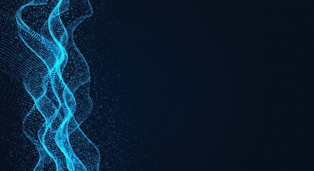 Poster - Abstract Blue Particle Wave Digital Art Background Design  Futuristic Technology Concept Illustration
