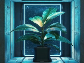 Wall Mural - celestial plant in a futuristic, glowing space capsule.