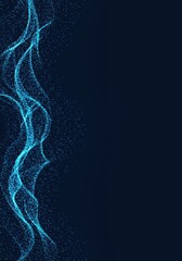 Poster - Abstract Blue Particle Flow Design  Digital Art Background,  Glowing  Waveform Texture