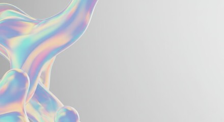 Poster - Abstract Holographic Fluid Forms on a Gray Background: Iridescent Shapes and Dynamic Design
