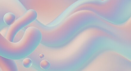 Fototapete - Abstract Pastel Wave Background Design with Iridescent Fluid Shapes and Smooth Gradient Colors