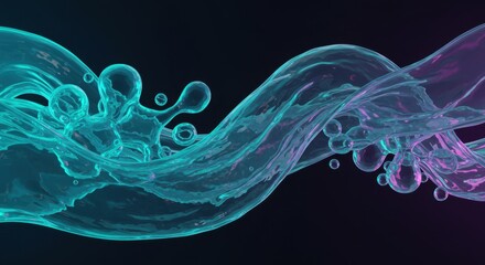 Poster - Abstract Teal and Purple Water Splash: Dynamic Flowing Liquid in Neon Light
