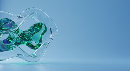 Fototapete - Abstract Glass Sculpture Teal Green Blue Swirl Modern Art Design 3D Render