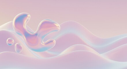 Poster - Abstract Pastel Dreamscape: Iridescent Forms Over Gentle Waves