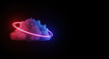 Poster - Neon Rings Encircling a Cosmic Cloud: A Futuristic Digital Artwork