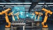 © Yuliia - A futuristic smart factory with advanced robotic arms assembling products on an automated production line. The high-tech manufacturing environment, industrial automation, AI and precision engineering.
