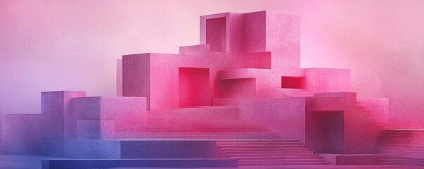 Poster - Pink building with pink bricks. It is a very colorful and vibrant building