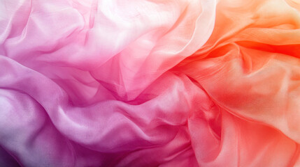 Poster - A pink and orange fabric with a flowy texture. The colors are vibrant and the fabric appears to be made of silk