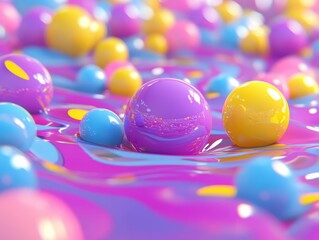Poster - Colorful spheres in a vibrant liquid surface.