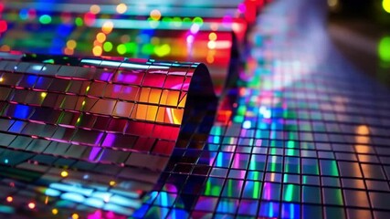 Poster - vibrant and colorful reflective surfaces create mesmerizing visual effect, blending light and color 