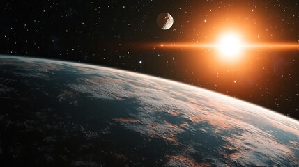 stunning space scene bright star planet moon cosmic background universe exploration sky art dark vie