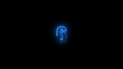 Poster - Abstract glowing blue neon text 6 number countdown timer illustration background 4k resolution.