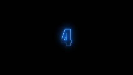 Poster - Abstract glowing blue neon text 4 number countdown timer illustration background 4k resolution.