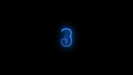 Poster - Abstract glowing blue neon text 3 number countdown timer illustration background 4k resolution.