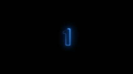 Poster - Abstract glowing blue neon text 1 number countdown timer illustration background 4k resolution.