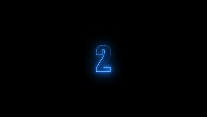 Poster - Abstract glowing blue neon text 2 number countdown timer illustration background 4k resolution.