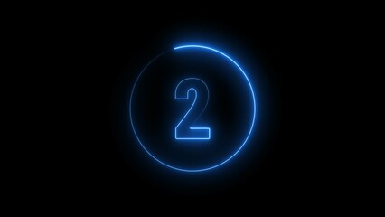 Poster - Abstract glowing blue neon text 2 number countdown timer illustration background 4k resolution.