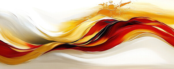 Poster - A painting of a wave with a red and yellow color scheme. The painting has a sense of movement and energy, with the red and yellow colors creating a dynamic and vibrant atmosphere